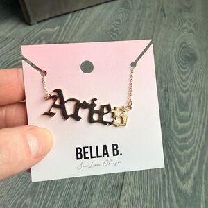 Aries Zodiac Old English Charm Necklace in Gold